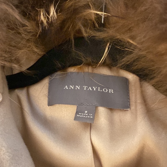 Ann Taylor Wool Camel Coat Fur Collar - Picture 8 of 9